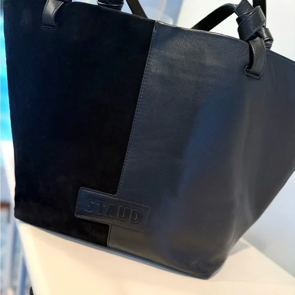 STAUD IDA Tote bag in calf leather and suede black medium large designer classic - Picture 3 of 15